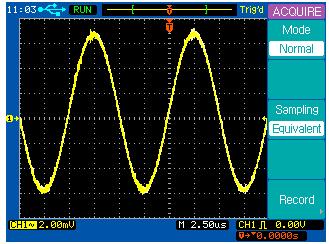 Press the Mode softkey to select the Average mode. Normal Normal acquisition. Averages the Average Mode waveforms. Peak Peak detect Detect acquisition.