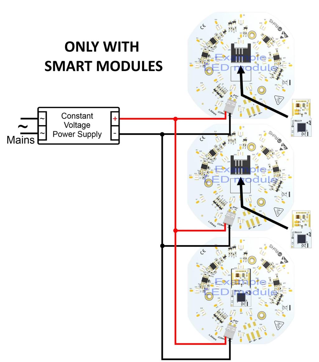 WIRING DIAGRAM FOR RGBW SMART LED MODULES WITH PARALLEL WIRING R0-000100-Rxx-Vxxxx-L334-x This is special wiring available only for SMART modules.
