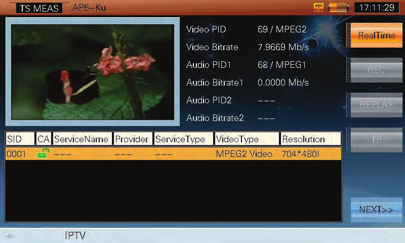 TS MEAS The key is enabled when S7000 displays the information of IPTV.