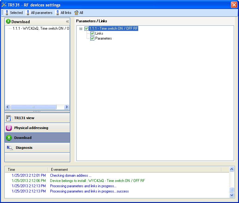 Downloading the program and the parameters This operation is performed using the plug-in.