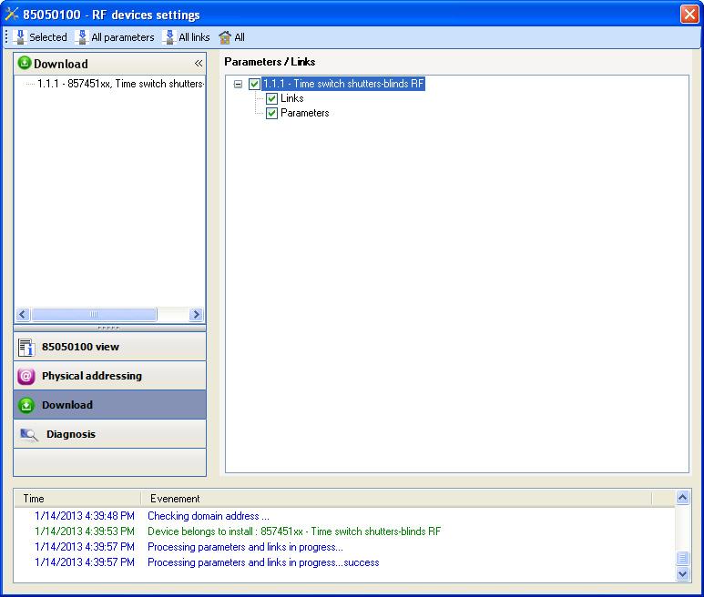 Configuration and settings Downloading the program and the parameters This operation is performed using the plug-in.