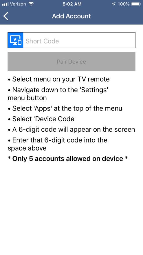 Follow the steps in the App to link your device to your Video Account through your STB. 4. Select Menu on your TV remote control. 5.