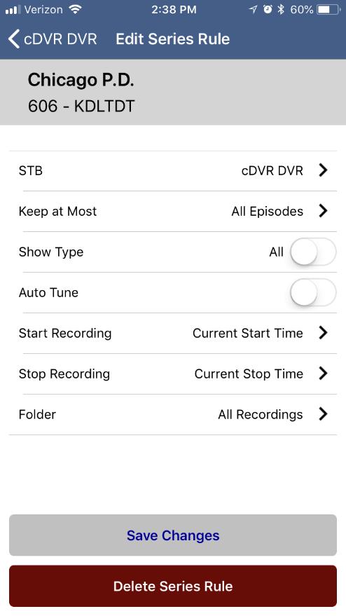 Future Recording and Edit Scheduled Recording Edit Series Rule 5. When you select a Series Rules, an Edit Series Rule page appears.