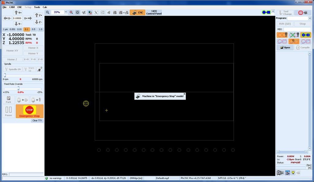 2. Machine setup. 2.1 Machine homing. After starting the PhCNC software, switch to CNC mode by pressing CNC button.