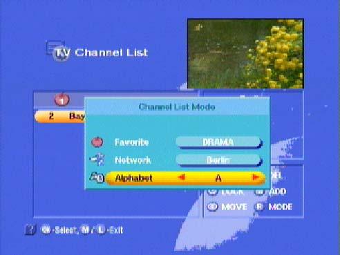 Channel Overview To search for channels in alphabetical order You can view a list of channels with the same initials (letters), making it possible to