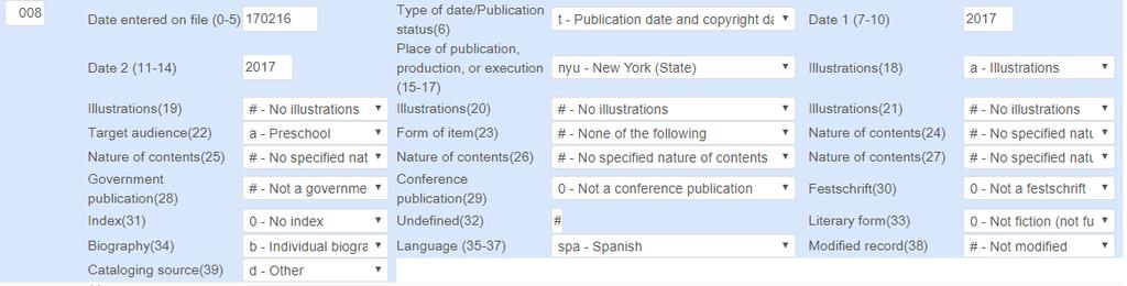 Compare the information in the 008 to the information in the bibliographic record to make sure there are no discrepancies: Publication status Is there a single date of publication, two dates, or a