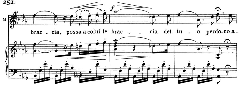Example 3-13. Verdi, Ah, la paterna mano from Macbeth measures 37-39. Example 3-14. Verdi, Ah, la paterna mano (from Macbeth), measures 41-43.