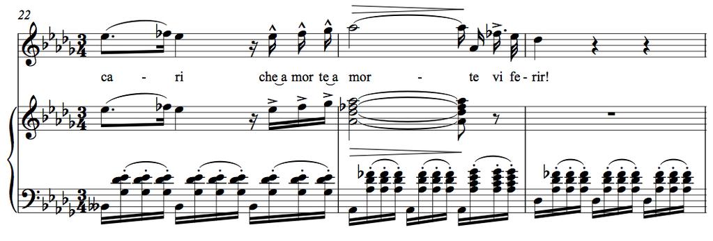 Example 3-15. Verdi, Ah, la paterna mano (from Macbeth), measures 22-24.