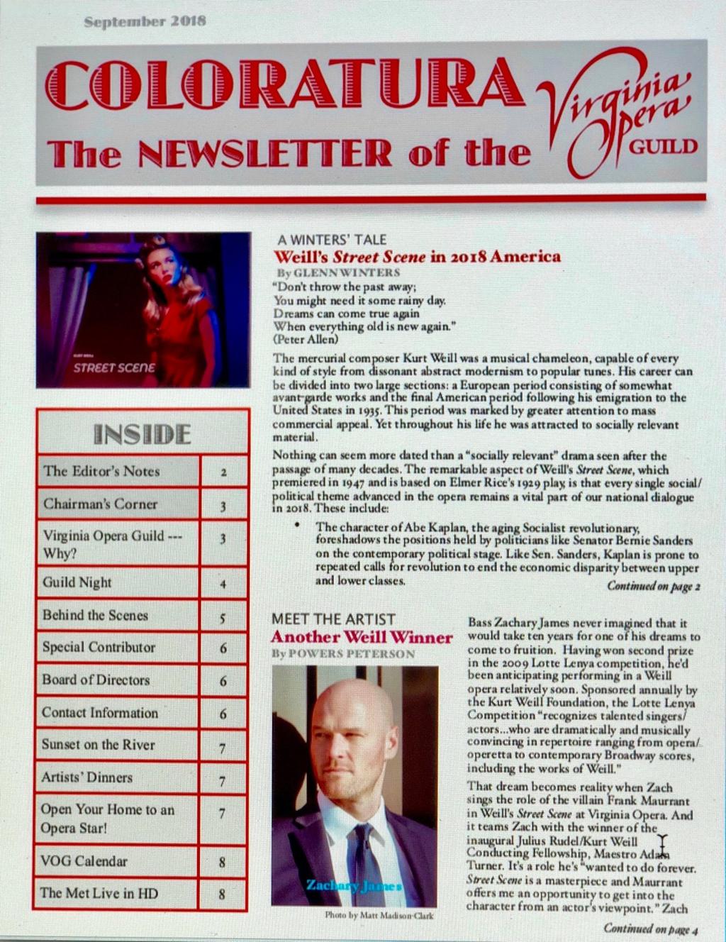 Even Coloratura has grown from an internal Guild document to a widely distributed newsletter for opera lovers throughout the area. Every Guild activity has an educational function.