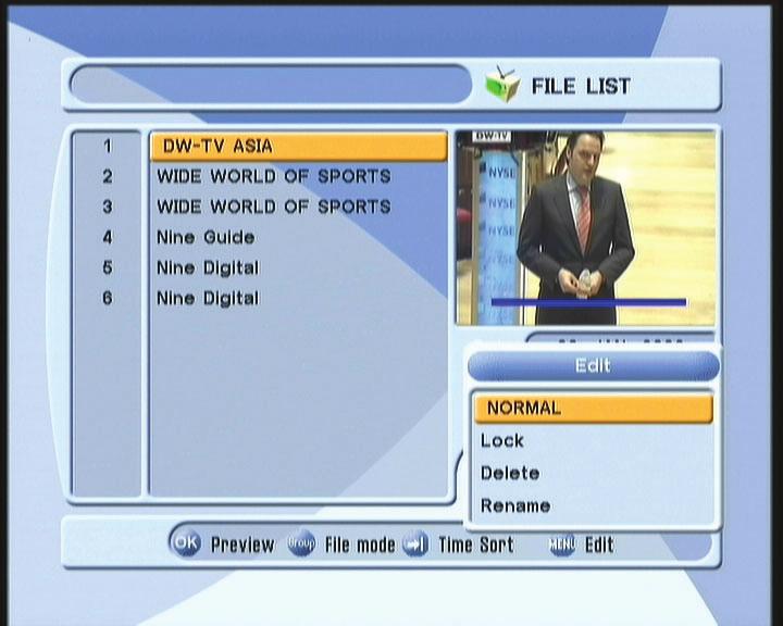 6.10 PVR 6.10 PVR 1) File List File Playback Press to show the file list. Select the file you want to play back by using /,. Press. In the left side of screen, detailed information about the selected file will be displayed.