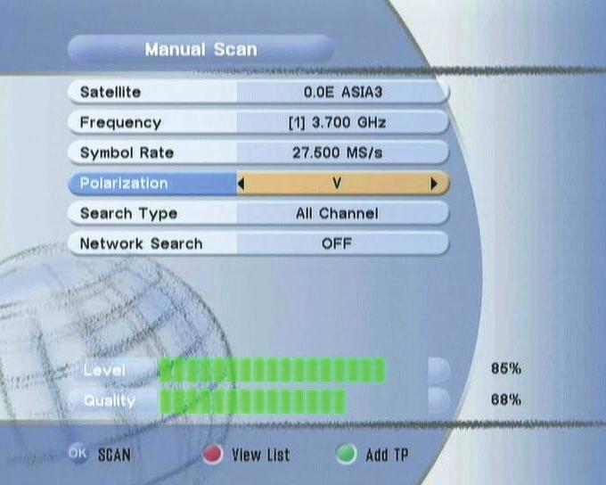 6.1 Getting Started 6.1 Getting Started 3) Satellite Scan Through this function, the receiver searches for all the available channels and saves them in memory. Auto Scan <Figure 6.1.8> Select the satellites you want to search by pressing the button on the remote.