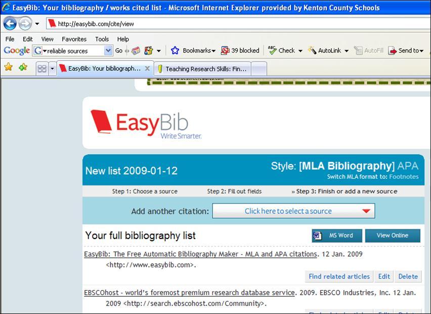 As you find a source to use, put the reference info into easybib.com for easy storage.