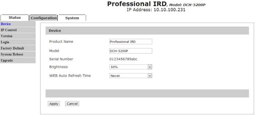 In IP Control page, user can set the network management parameters and active NTP function.