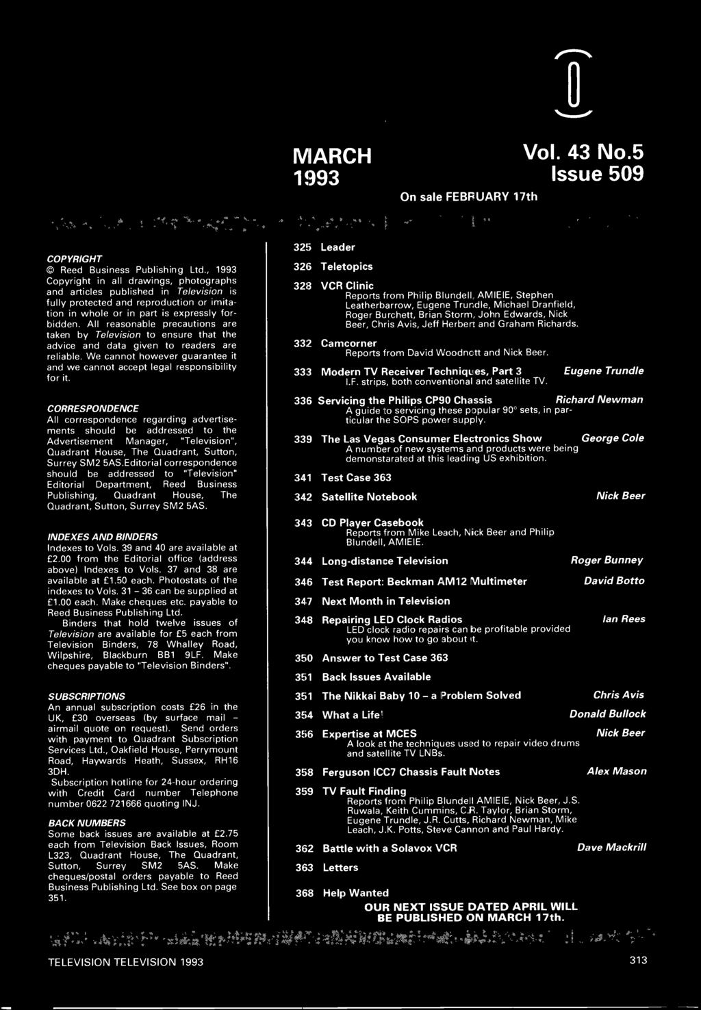 MARCH 1993 On sale FEBRUARY 17th Vol. 43 No.5 Issue 509 COPYRIGHT Reed Business Publishing Ltd.