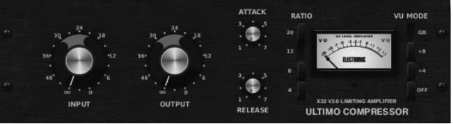 attack. Start with the INPUT and OUTPUT knobs at the -24 position for unity gain and set the ATTACK and RELEASE knobs fully counterclockwise.