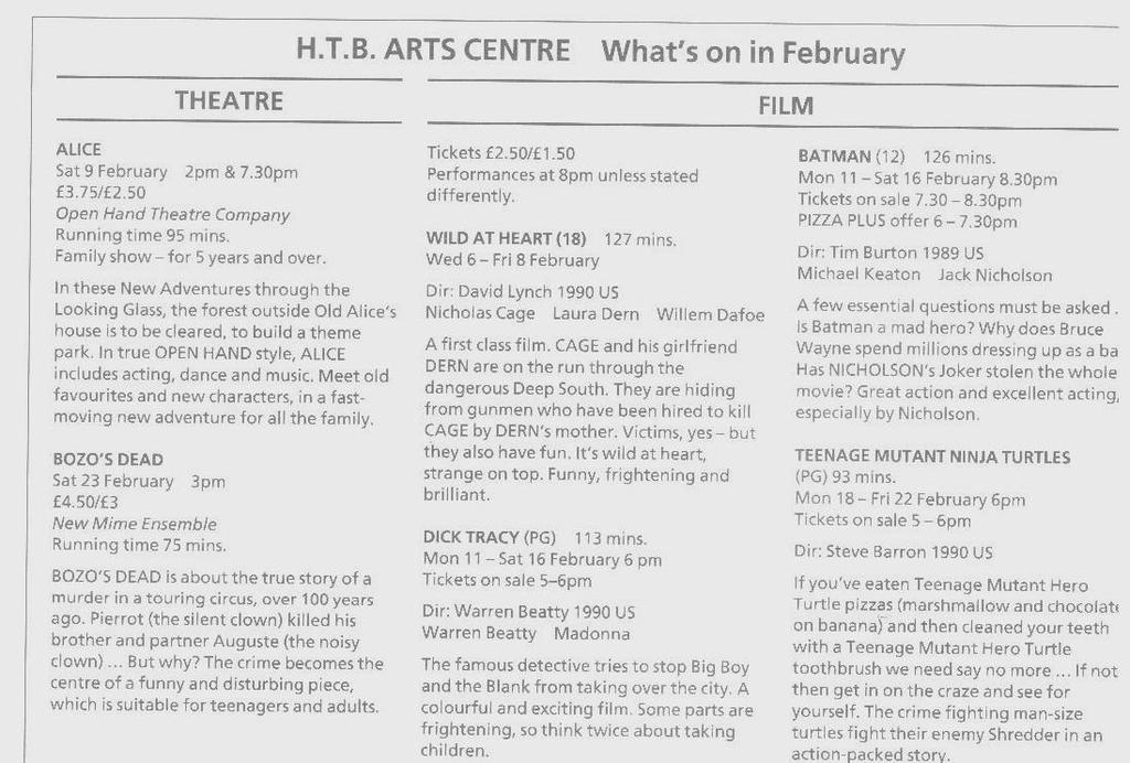 III. Look at the statements below about some theatre and film events. Read the arts centre programme to decide if the statements are correct (A) or incorrect (B). 1.