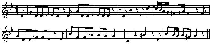 2. a) Phrase structure: A 5 A 5 v A Av(v) b) Melodic line: descending c) Cadences: 5 1 1 (1) The last cadence is usually not indicated, do not deduct a point for its omission. 3.