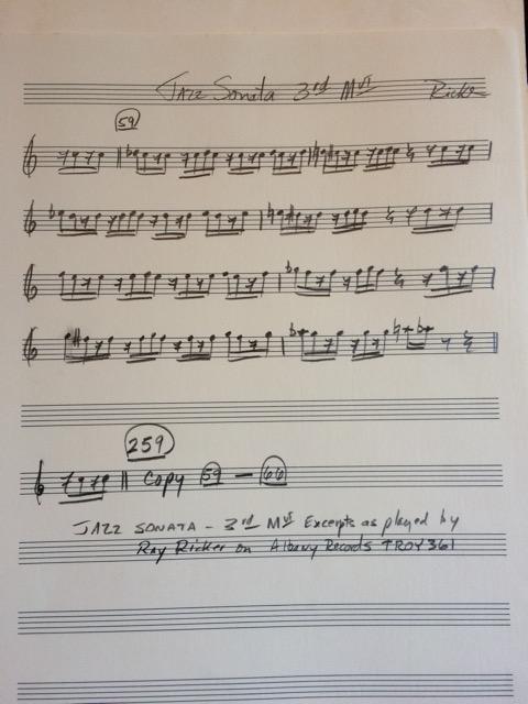 Example A1. Transcription of Ricker s rendition of mm. 59-66 from the recording of the third movement of his Sonata. Reproduced with permission.