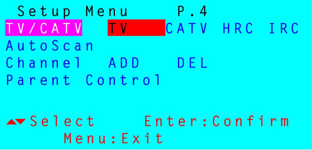 Option Menu: This submenu can set Caption (CC1, CC2, T1, T2) and Source Select (AV, S-Video, YCbCr, TV) Input: To select the input source (AV, S-Video, YCbCr,