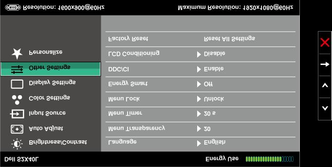 Language Allows you to set the OSD display to one of six languages: English, Spanish, French, German, Simplified Chinese, or Japanese.
