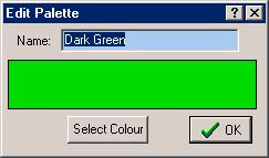 Item Edit Palette Description This function displays a dialogue that allows the palette name and colour to be edited.