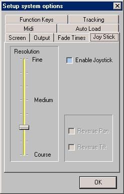 JOY STICK The Joy Stick page configures a PC joystick for use with pan and tilt editing within the workspace. The joystick is activated for pan and tilt editing when button one is held down.