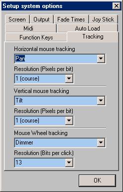 TRACKING The Tracking page is used to define the effect of dragging the mouse and rolling the mouse wheel when the cursor is in the workspace.