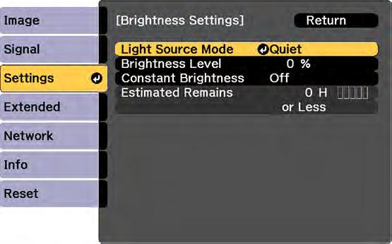 Adjusting the Brightness You can adjust the brightness of your projector's light source. 1.