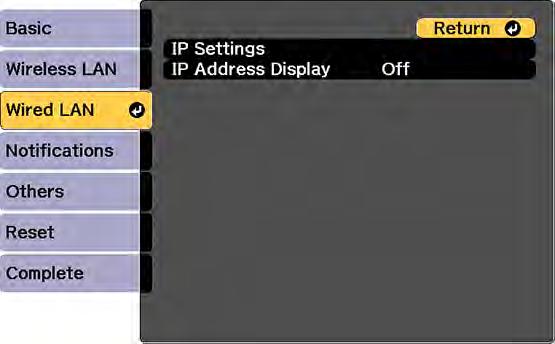 Display LAN Info lets you select how the projector displays network information.