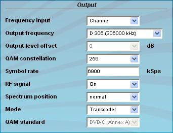 The following parameters are adjustable: Input Transponder Input Downlink 1 Symbol rate 1 1 not adjustable, if input is player Output input parameters of the channel name of the transponder, editable