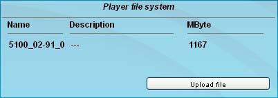 Player file system displays the stored files in media player with file name, description and file size The media player is only available after activation of the media player software option.