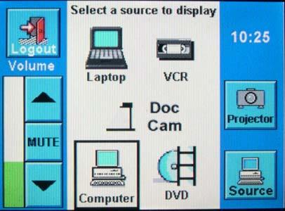 Computer Selecting Source On the touch panel select source and then select computer.