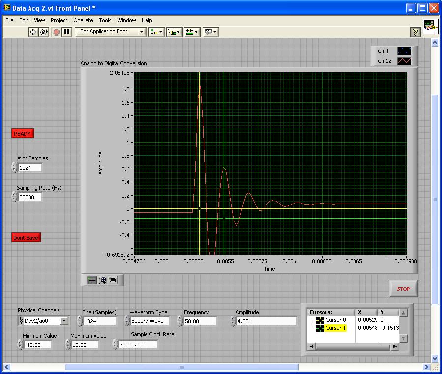 Physics 3100 Electronics, Fall 2008, Digital Circuits 10 Exercise 3: Generating a Square Wave Output using the D/A Converter If you modify the VI as shown by the Front Panel and Block