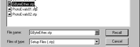 Data Input and Output Overview Select your setup To recall your setup (Cont.) 4. If not selected, select *.stp in the Save as type of file to include in the dialog box file listing.