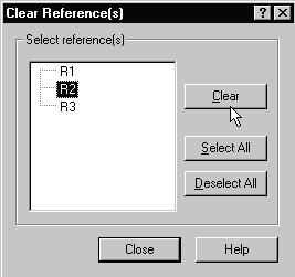 Overview To clear a reference Control elements & resources Display the Clear References dialog box 1. From the application menu bar, select Edit, and then select Clear References. See right.