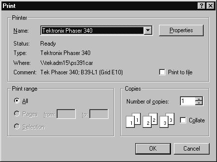 Data Input and Output Printing Waveforms You can print the display screen, including any waveforms displayed. Before doing so, you must install and set up your printer.