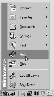 Click the Start button to pop up the Start menu, and then select Help from the menu. See lower right. The online help for the Windows operating system displays. 16.