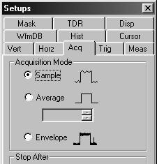 Acquiring Waveforms To Set Acquisition Modes Use the procedure that follows to set the data-acquisition mode and specify acquisition start and stop methods.