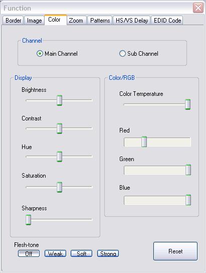 degree of blending Color 1. Select the main or sub channels 2.