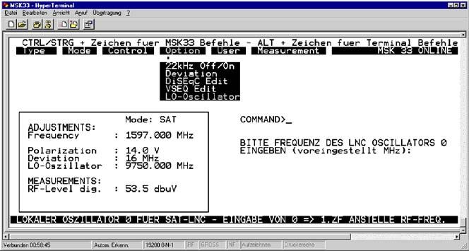 Interfaces Note: Alt + S + cipher is in general base on functions of the respective terminal programme. The picture of the left shows an example of a pulldown menu.