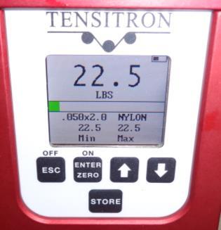 Quick Start Instructions 1. Power unit on by pressing ON button. Main display will indicate: Tension, Material, Min and Max readings and other information. (See Figure 3.