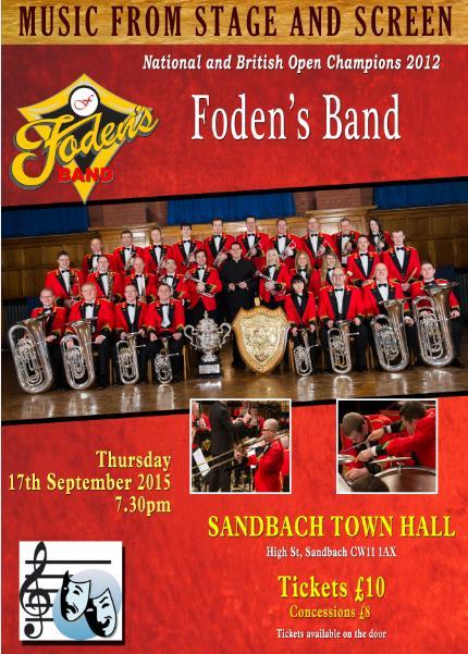 SANDBACH TOWN HALL On the 17th September 2015 the band will make a welcomed return to Sandbach Town Hall where we will perform a themed concert 'Stage and Screen'.