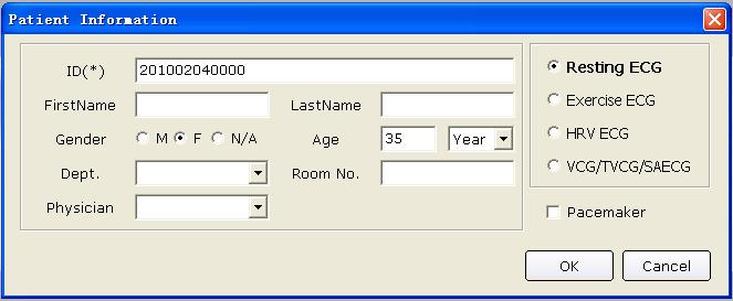 Configuring the System If you select First Name/Last Name, the Patient Name textbox in the Patient Information window will change into the First Name and Last Name textboxes. If you select D.O.