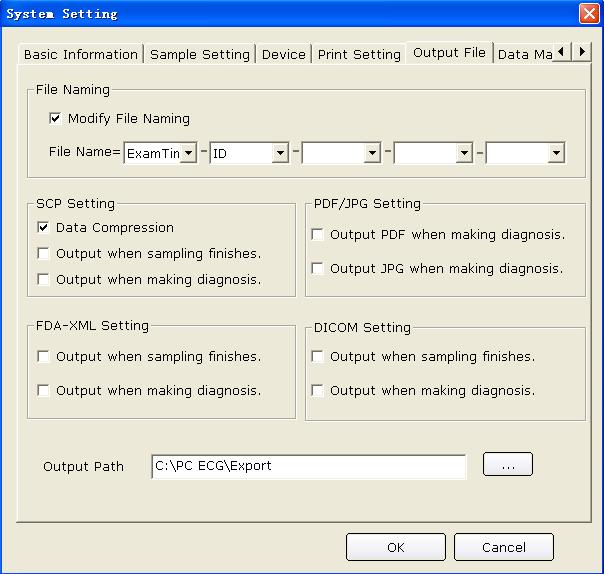 Configuring the System 9.5 Output File Setup Figure 9-5 Output File Setup Window 9.5.1 File Naming The default file name is Exam Time-ID, and a - exists between every two fields.