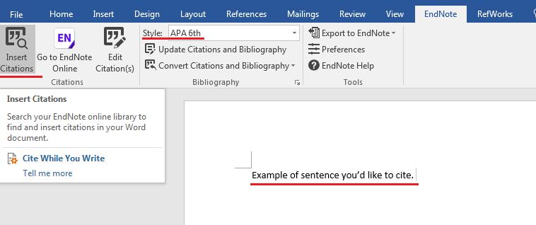 Inserting an in-text citation Before inserting a citation,