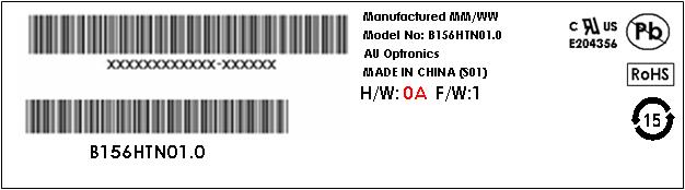 9. Shipping and Package 9.1 Shipping Label Format B156HTN01.