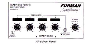 Page 7 HDS-6/HR-6 HEADPHONE DISTRIBUTION SYSTEM HDS-6/HR-6 HEADPHONE DISTRIBUTION SYSTEM Page 8 HR-6 Controls Now that you have your HDS-6 connected to your console, and your chain of HR-6 mixing