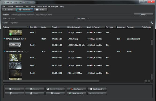database. With Dolby CineAsset, asset management has never been simpler. Drop folders allow for automated transfer of image sequences and other media files into the database.