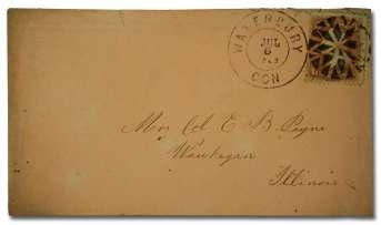 U.S. FANCY CANCELS: 1861-1867 Issues 1579 1580 1579 Neg a tive Star (Gilbertville MA) on 1861, 3 rose (65), with c.d.s. at right, tied on cover ad dressed to Green wich MA, Fine to Very Fine; 2013 P.