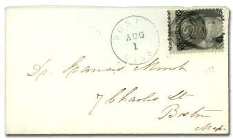 Scott $85. 1598 1599 1600 1603 1598 He ral dic Shield (Alton IL) on 1863, 2 black (73), de cent com plete strike on a well cen tered stamp, Fine to Very Fine; 2012 P.F. cer tif i cate.
